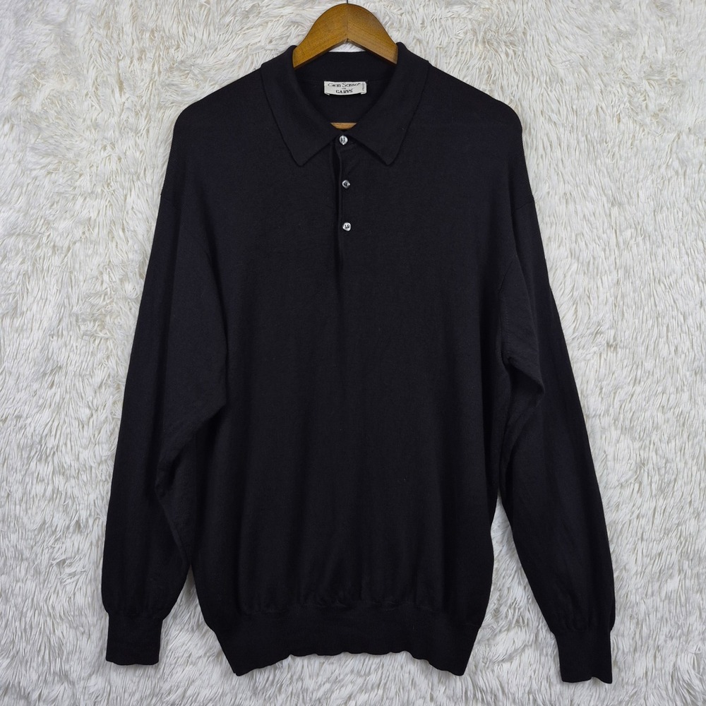 Gran Sasso for Garys Black Wool Silk Cashmere Long Sleeve Polo Sweater Italy Med